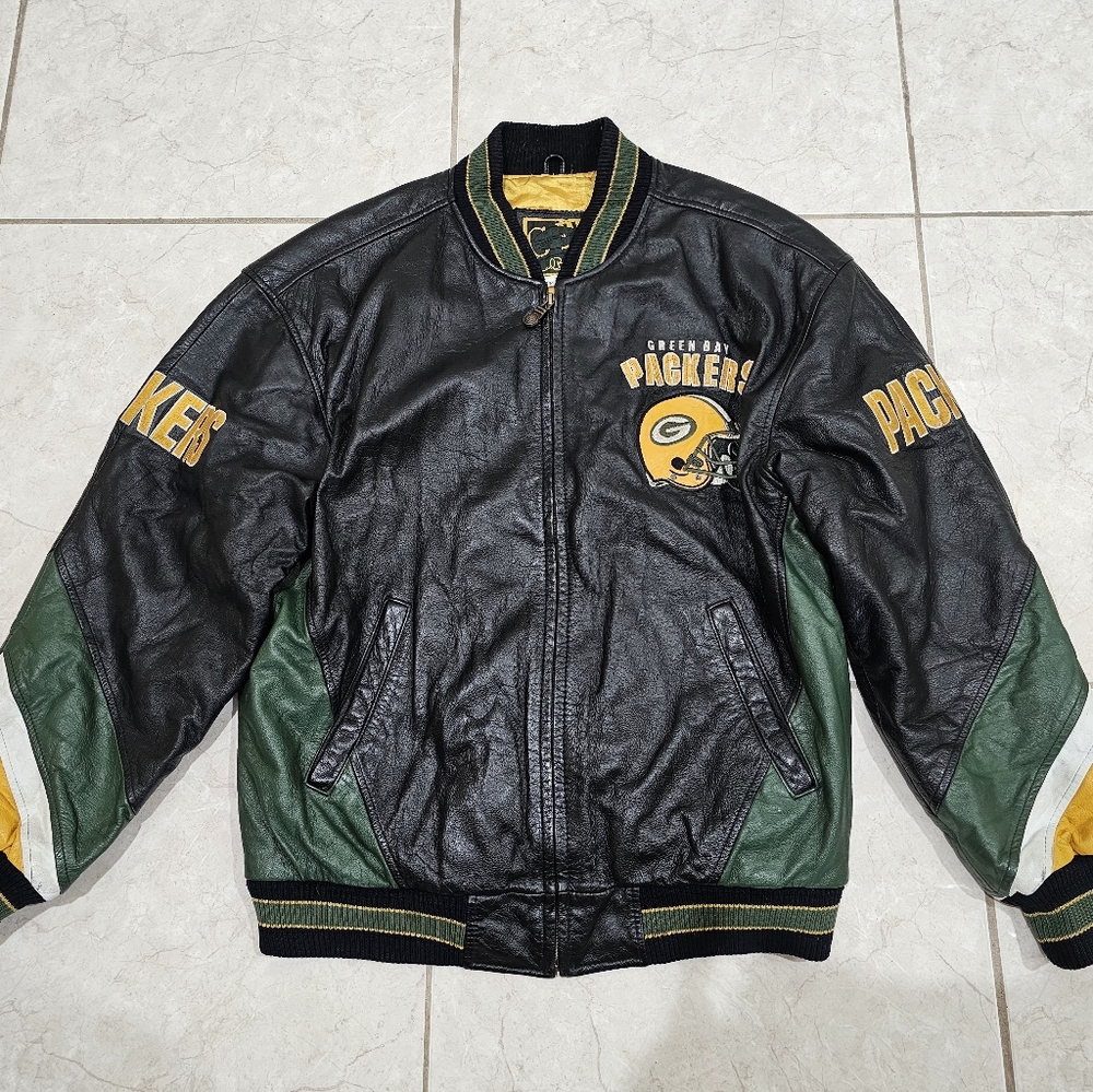 Vintage Green Bay packers Leather jacket Carl banks/Glll m/m green and yellow